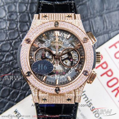 H6 Factory Hublot Classic Fusion Aerofusion Rose Gold Diamond Pave 45mm 7750 Skeleton Watch 